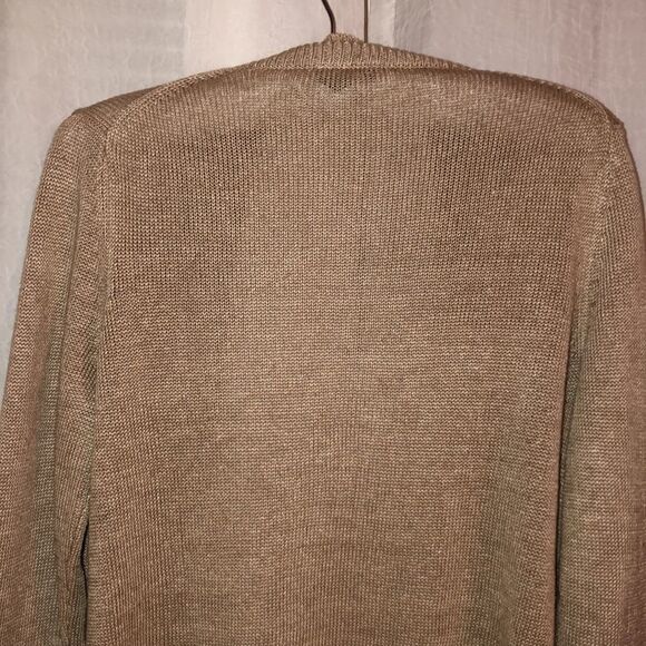 Talbots SP Linen Light Brown Knit Open Front Cardigan Sweater - Picture 4 of 12